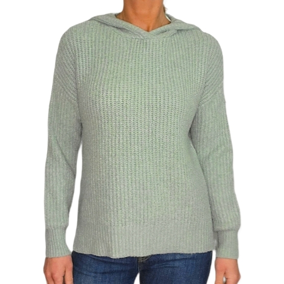 Rachel Zoe Knit V Neck Hooded Sweater Small Light Green - Picture 1 of 5